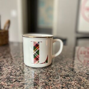 Pottery Barn Holiday Plaid Alphabet Mug Letter L, Perfect For The Winter Holiday